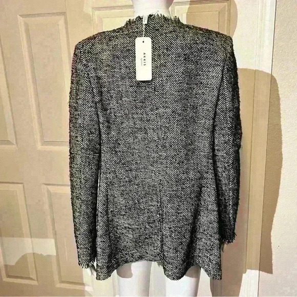 NWT AKRIS Punto Black & White Tweed Fringed Waterfall Front Open Jacket 6 $1490 - Picture 4 of 16